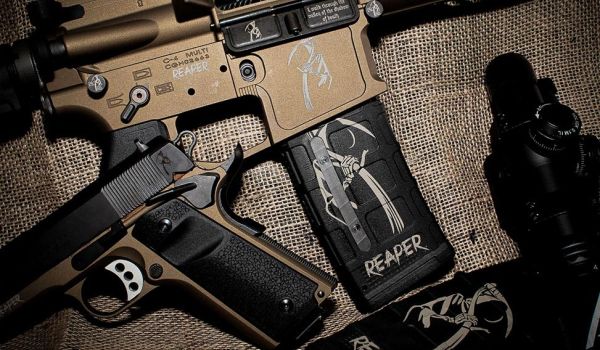 fiber laser engraved firearms featuring engravings on metal surfaces and hard plastic components
